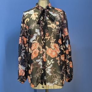 Who What Wear Semi-sheer Floral Blouse w/ Bow